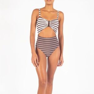 Anemos Designer Striped Brown and White Bikini Women’s Large